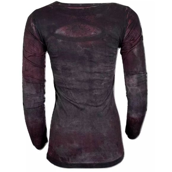 AFFLICTION Women's T-Shirt L/S CYPRESS Tee Biker - Picture 7 of 12